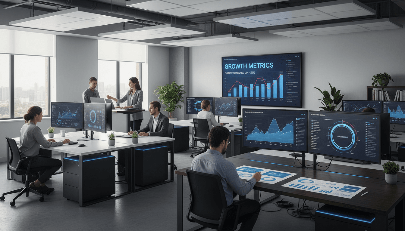 Interfaz de análisis digital con métricas de comportamiento colectivo en pantallas de monitoreo